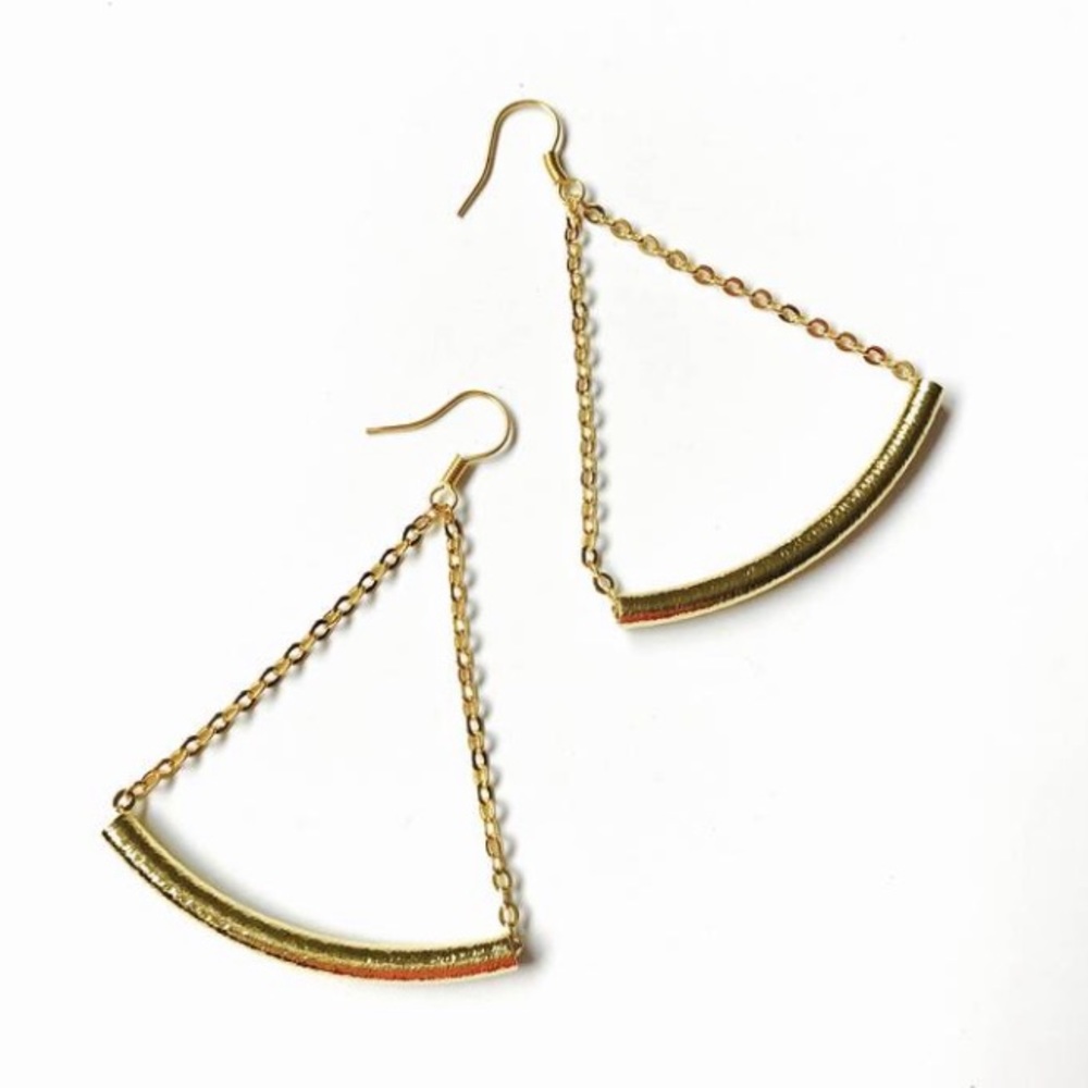 ✨HP✨ Triangle Gold Bar Chain Dangle Drop Earrings - Picture 4 of 9
